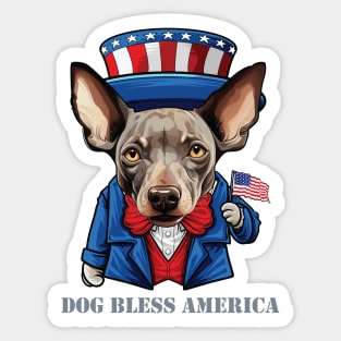 Funny 4th of July Hairless Terrier Dog Bless America Sticker